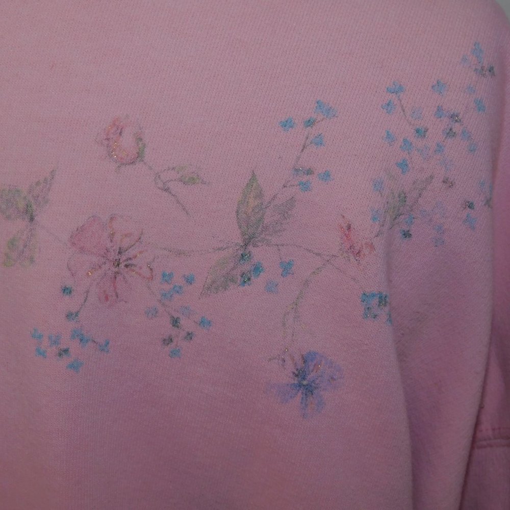 VTG 90s Northern Reflections Womens L Pink Floral Glitter detail Sweatshirt - Picture 13 of 13